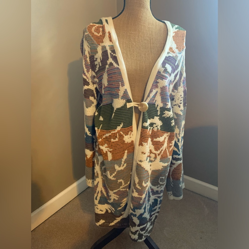Soft Surroundings Misses Long Single Button Hooded Cotton Cardigan Size Medium